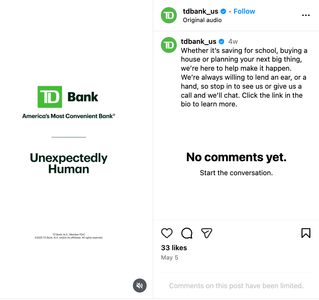 6. TD Bank – “Unexpectedly Human” Instagram Reels